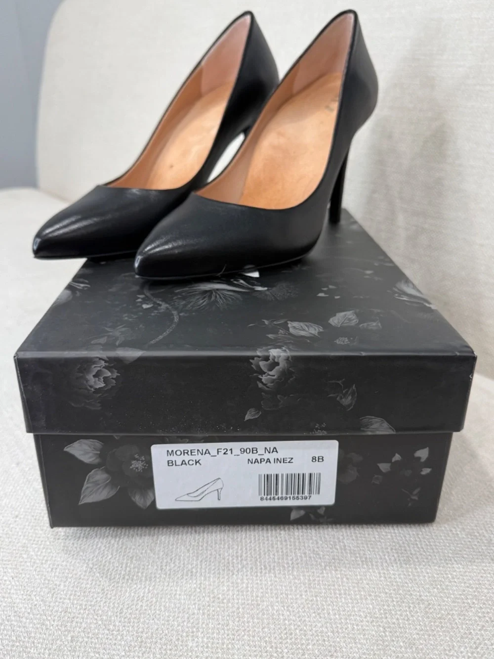 INEZ Morena 90 Black Nappa Leather Pointed Toe Pumps Heels Size 8B